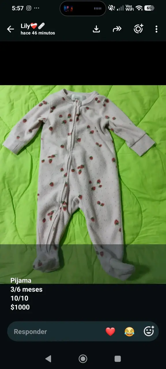 Pijama para bebé 3-6 meses con diseño de fresas