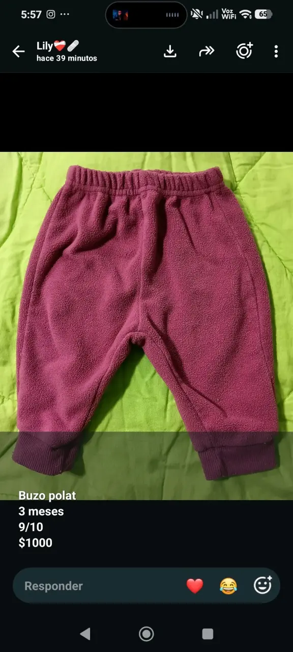 Pantalón polar para bebé 3 meses