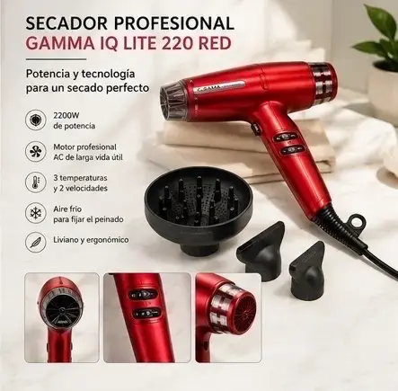 Secador de Pelo Profesional Gamma IQ Lite 220 Rojo - 1