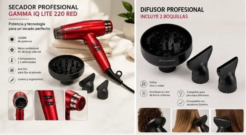 Secador de Pelo Profesional Gamma IQ Lite 220 Rojo - 2