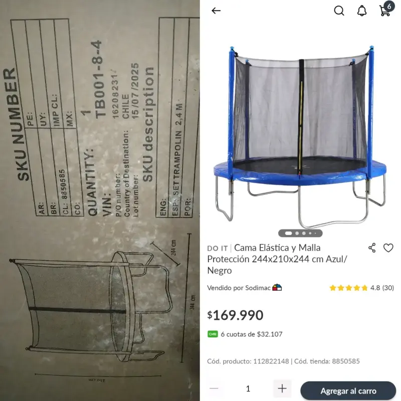 Cama Elástica con Malla de Protección Azul 244 cm