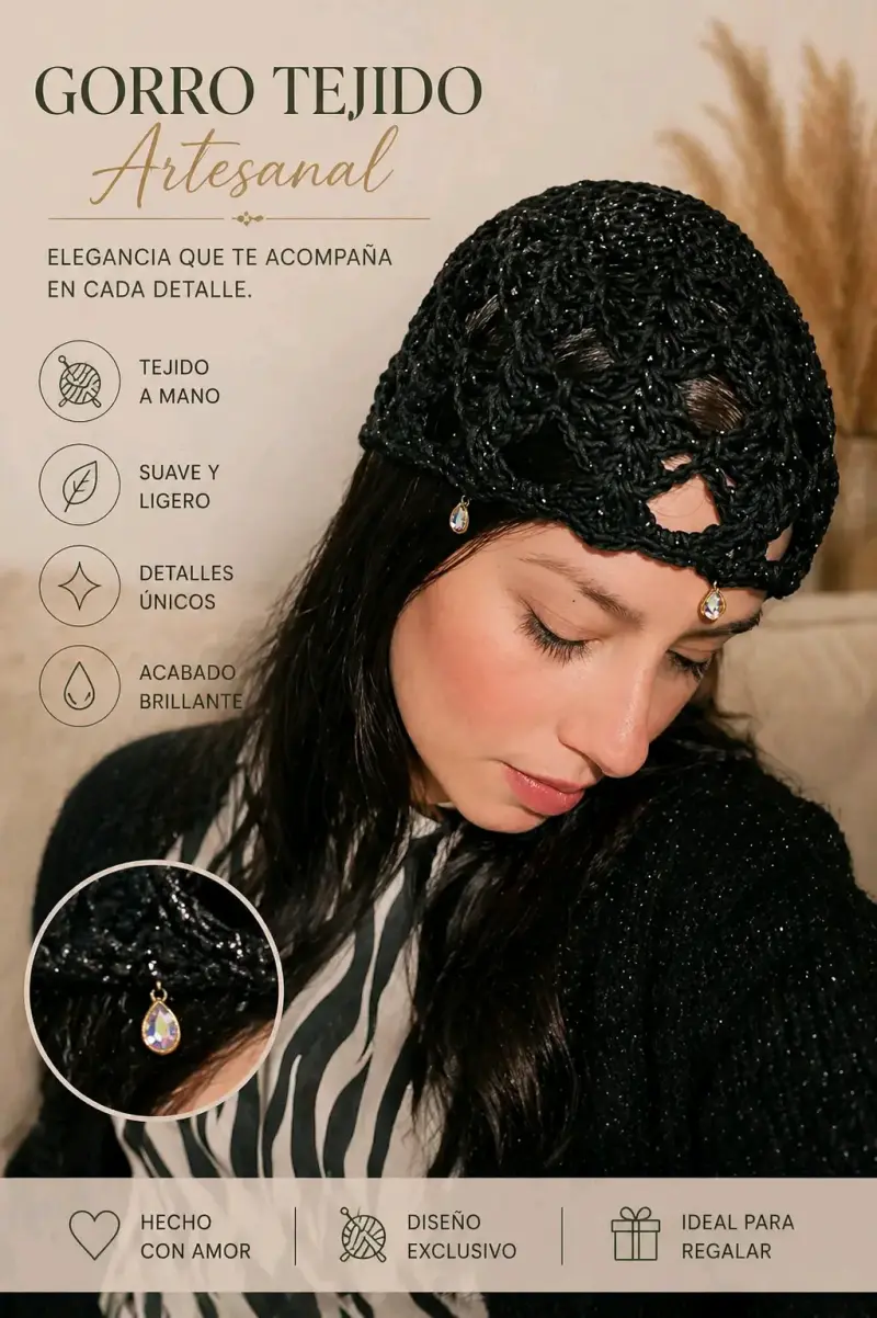 Gorro tejido artesanal estilo boho - 1