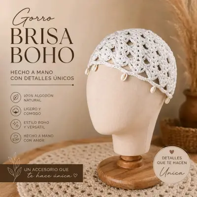 Gorro tejido artesanal estilo boho - miniatura 2