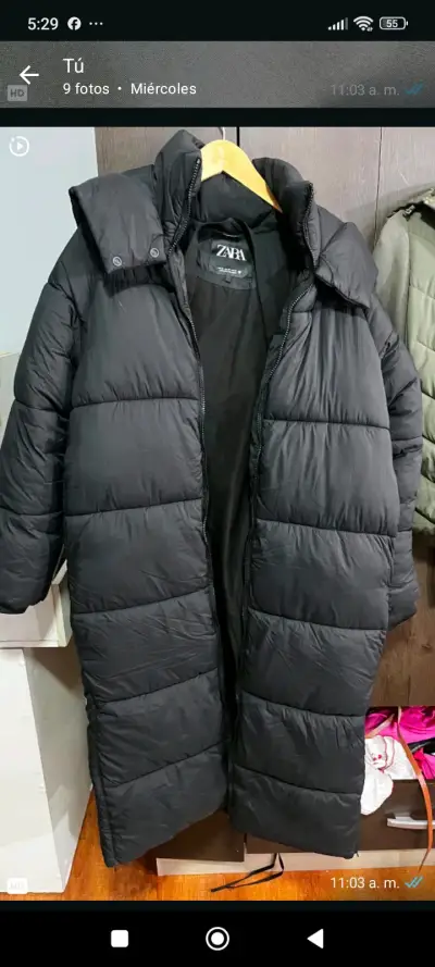 Abrigo largo negro Zara para mujer - miniatura 1