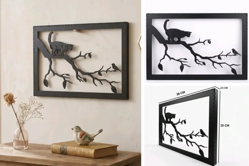 Cuadro Decorativo de Pared Diseño de Gato y Ram