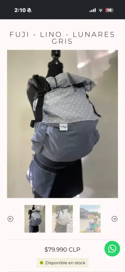 Mochila portabebés gris con lunares - miniatura 2