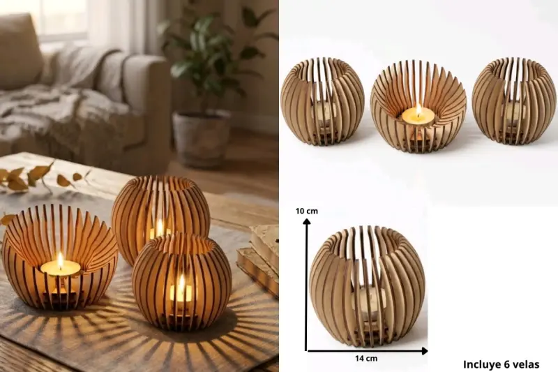 Set de Portavelas de Madera Decorativos