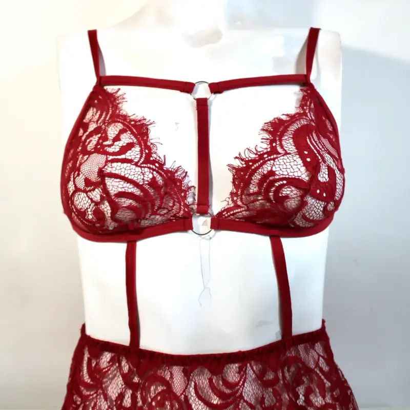 Conjunto de lencería roja de encaje 🌹 - 2