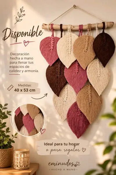 Decoración de pared macramé con hojas de colores - miniatura 2