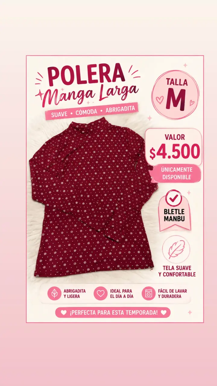 Polera manga larga roja con estampado de estrellas