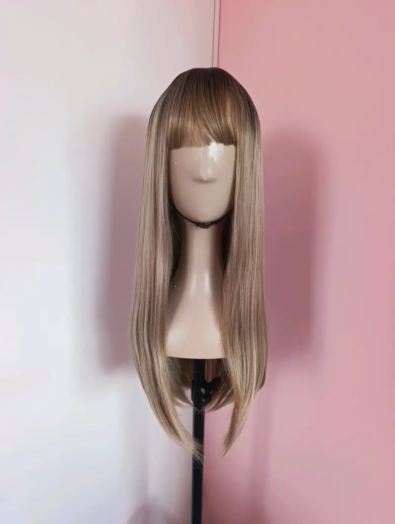 Peluca larga rubia degrade con flequillo - 1