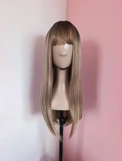 Peluca larga rubia degrade con flequillo - miniatura 1