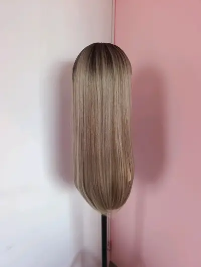 Peluca larga rubia degrade con flequillo - miniatura 2