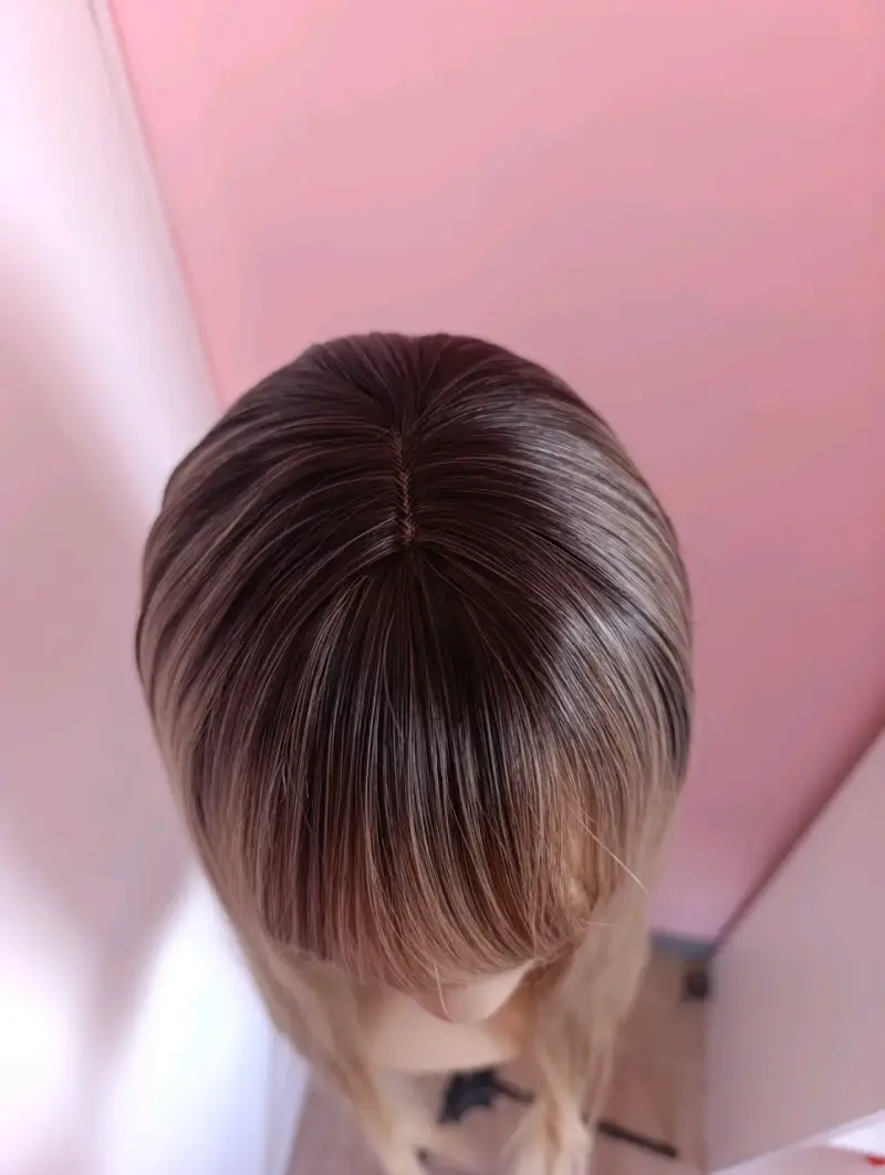 Peluca larga rubia degrade con flequillo - 4