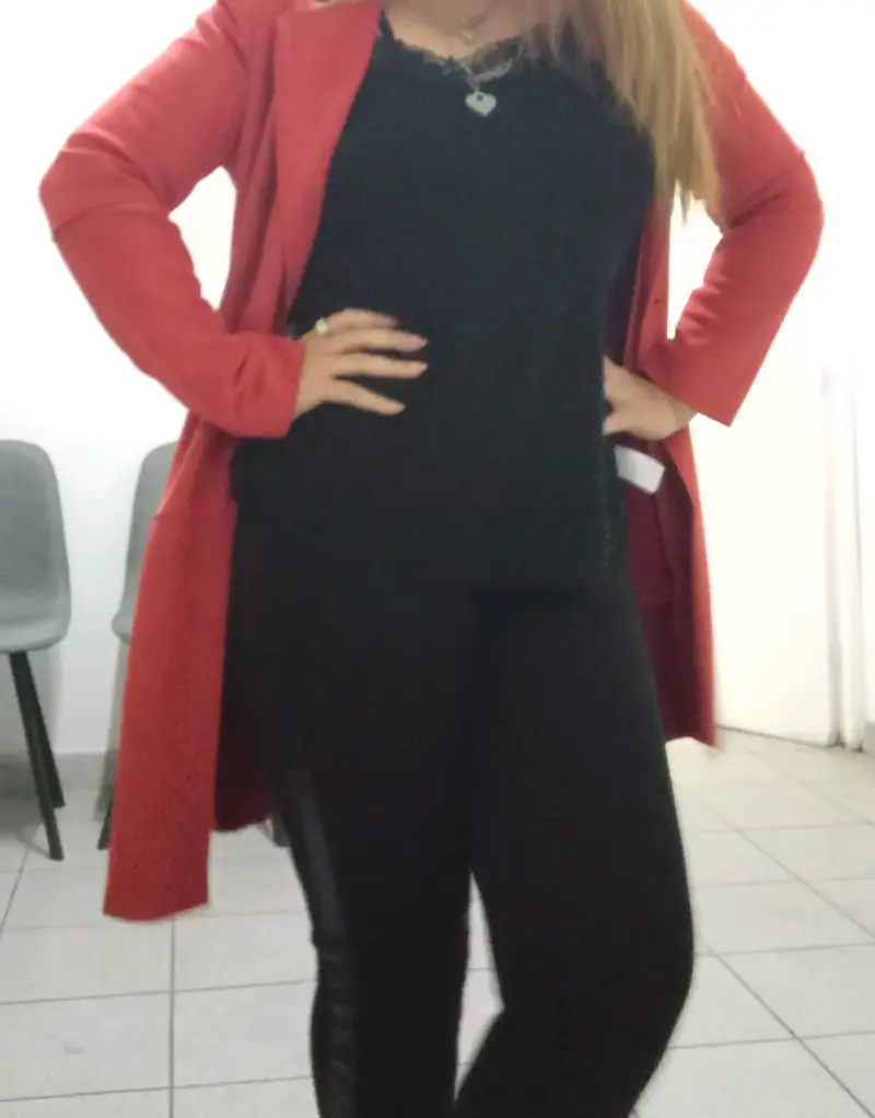 Abrigo largo rojo para mujer - 1