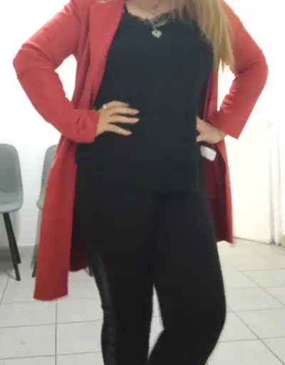 Abrigo largo rojo para mujer - miniatura 1