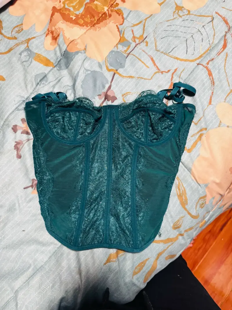 Corset de encaje verde y negro para mujer - 1