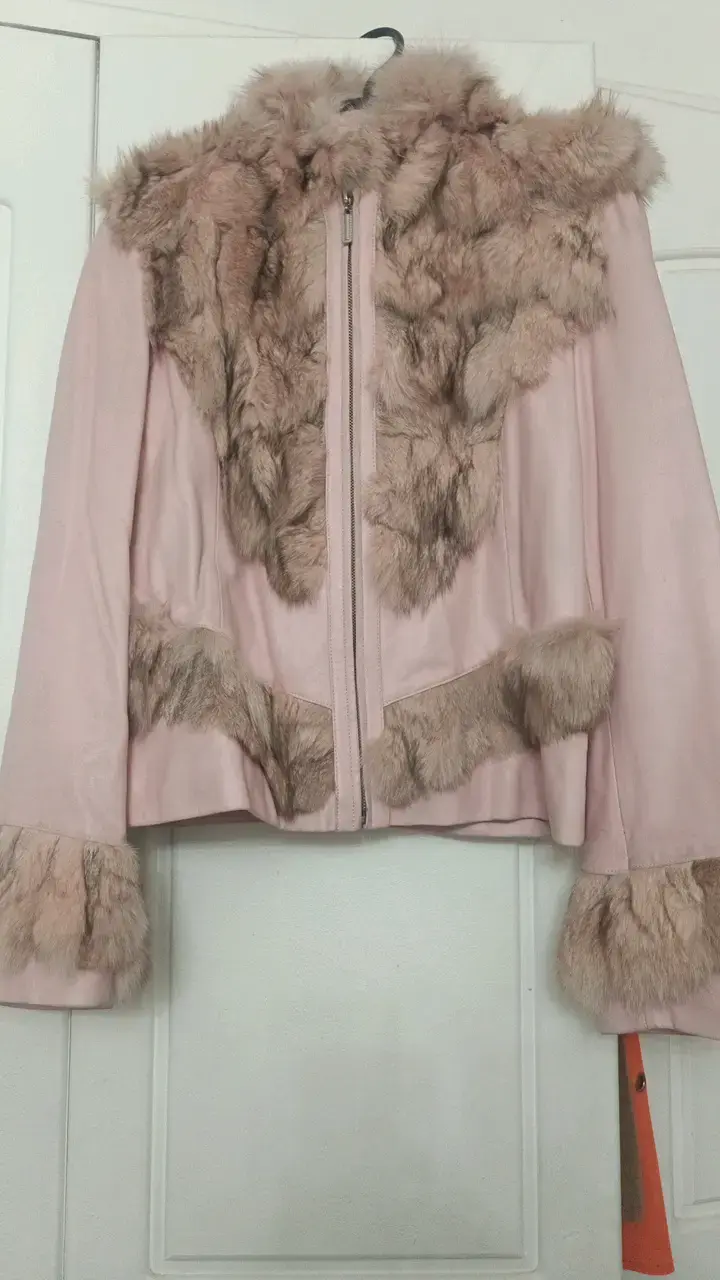 Chaqueta de piel sintética rosa para mujer - 1