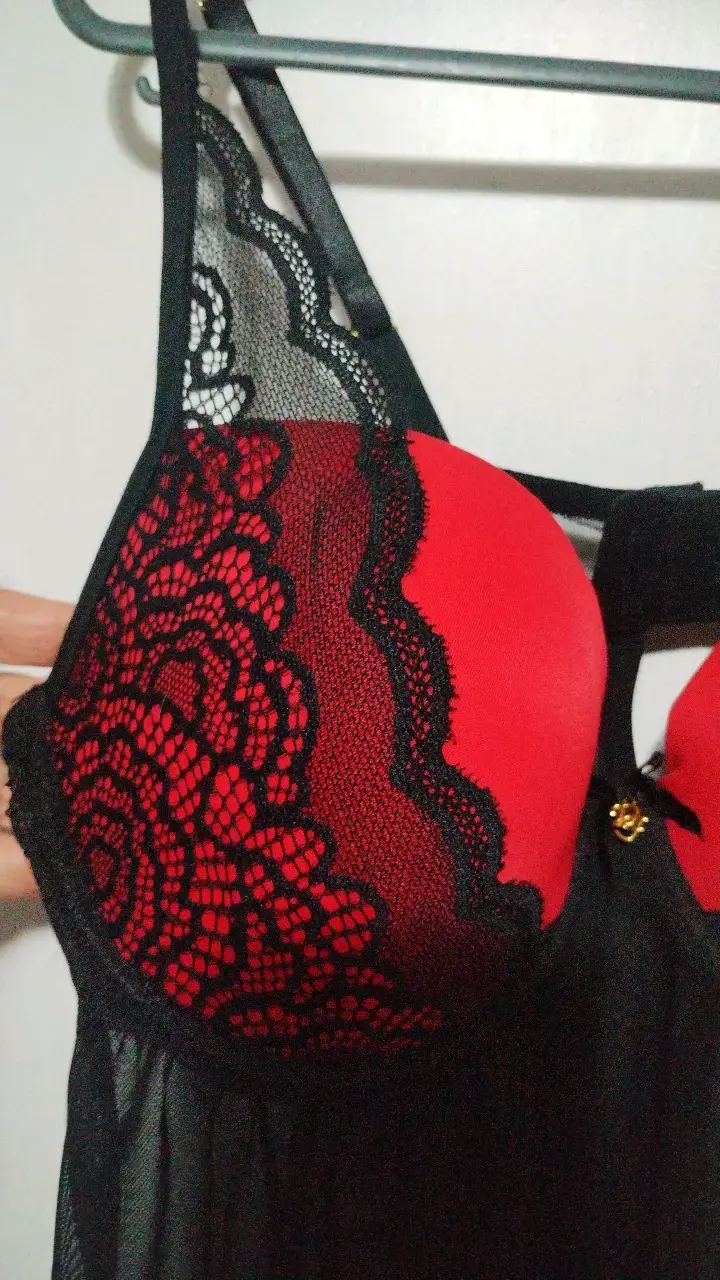 Baby doll negro con encaje rojo - 2