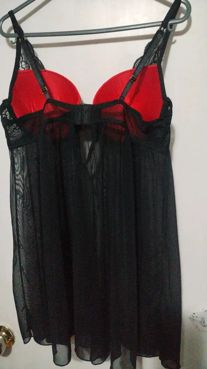 Baby doll negro con encaje rojo - 5