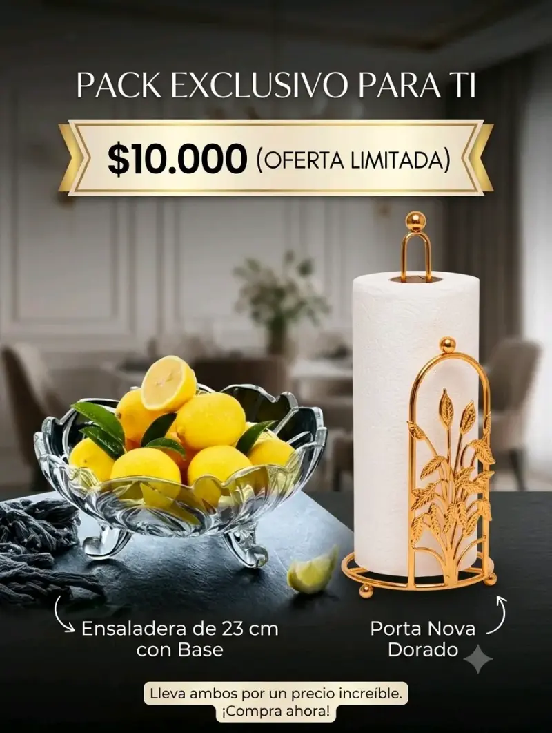 Pack de Ensaladera y Porta Rollos Dorado