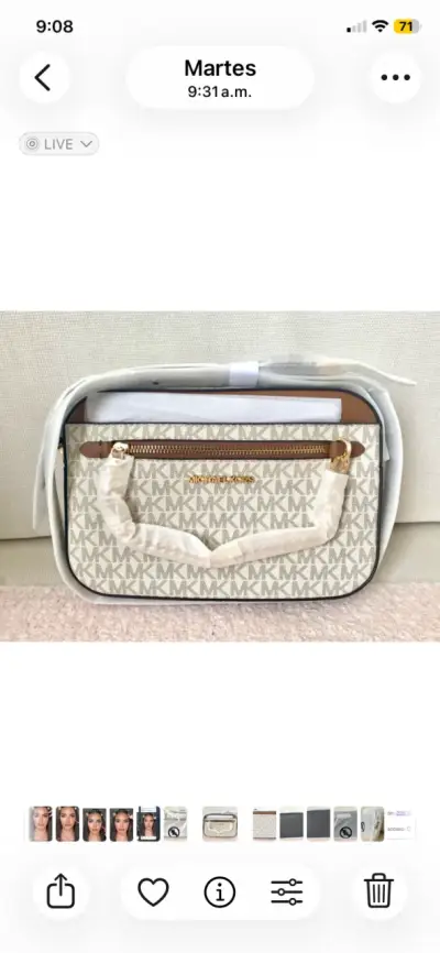 Bolso bandolera Michael Kors beige con logo - miniatura 1
