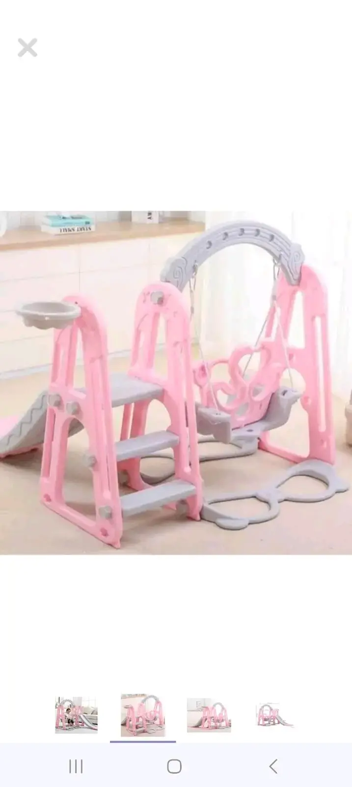 Juego infantil con columpio y resbalín rosa - 1