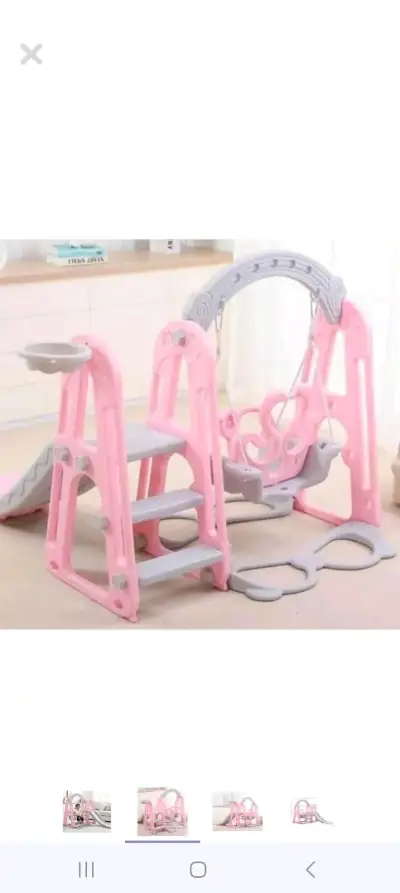 Juego infantil con columpio y resbalín rosa - miniatura 1