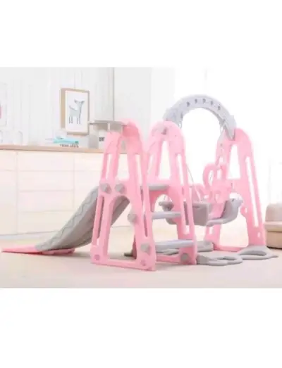 Juego infantil con columpio y resbalín rosa - miniatura 2