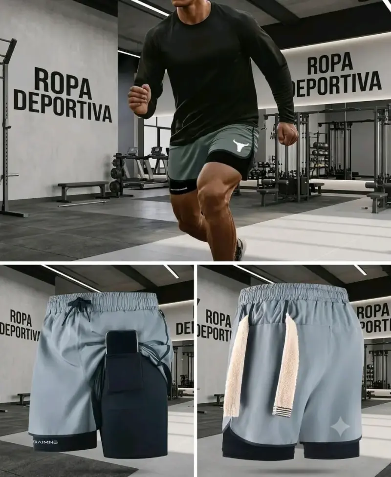Short deportivo para hombre con bolsillo y toalla