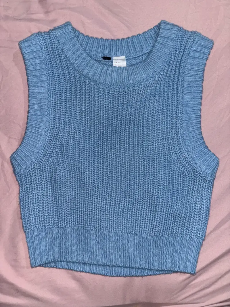 Chaleco sin mangas tejido azul para mujer