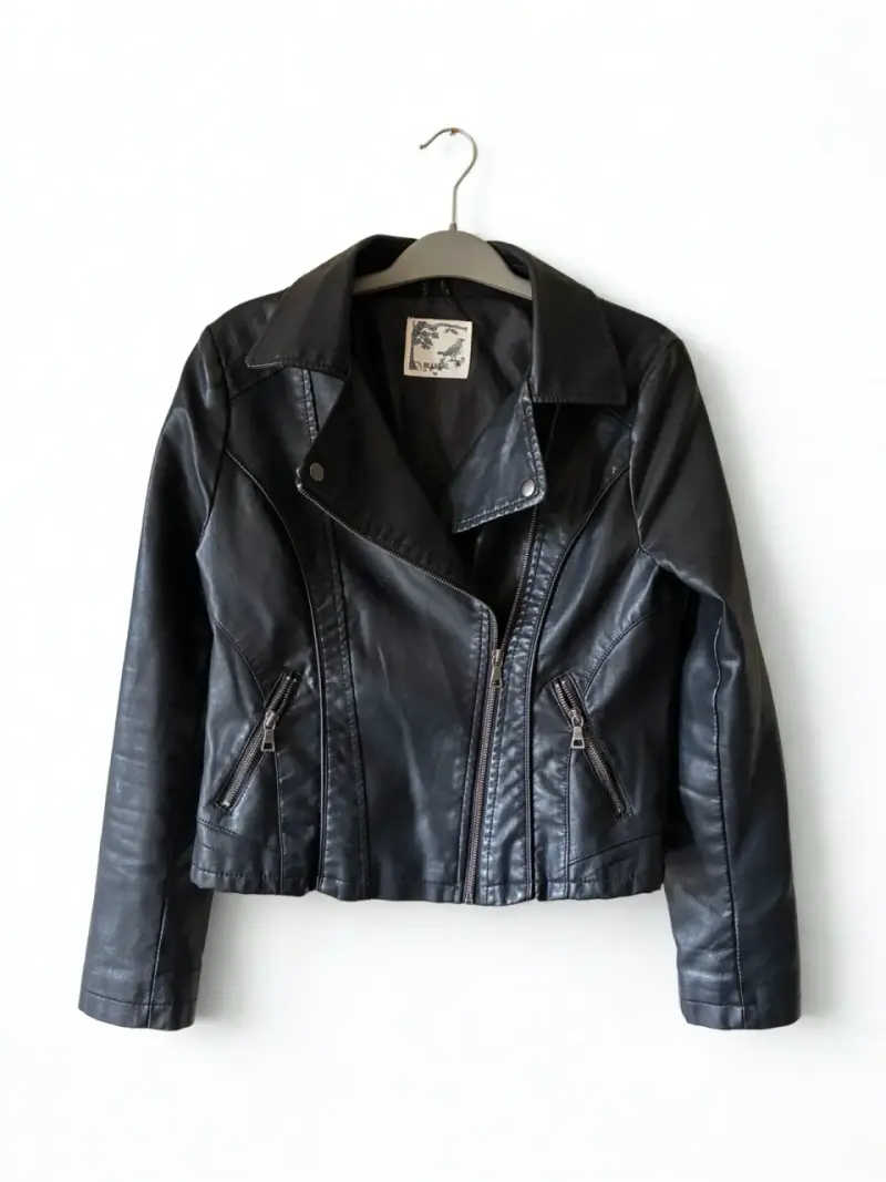 Chaqueta biker sintética negra para mujer - 2