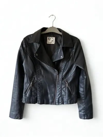 Chaqueta biker sintética negra para mujer - miniatura 2