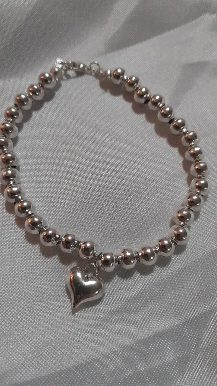 Pulsera  plata brasil con dije de corazón - 2