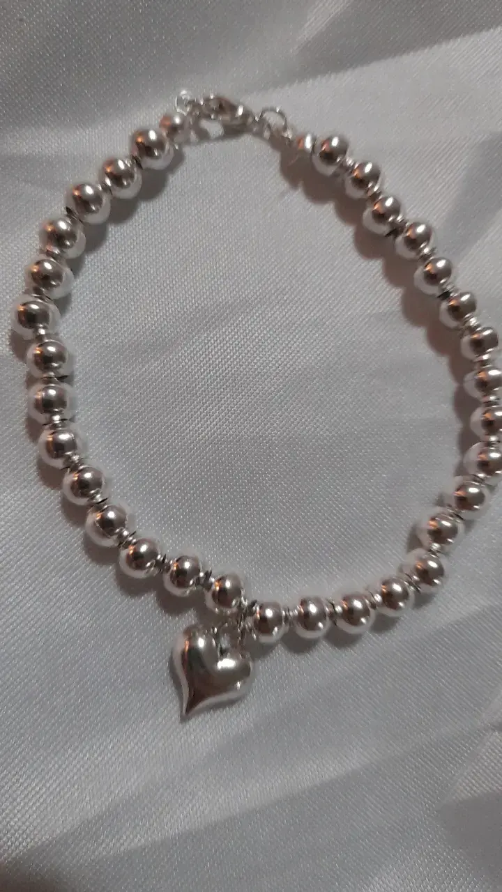 Pulsera  plata brasil con dije de corazón - 3