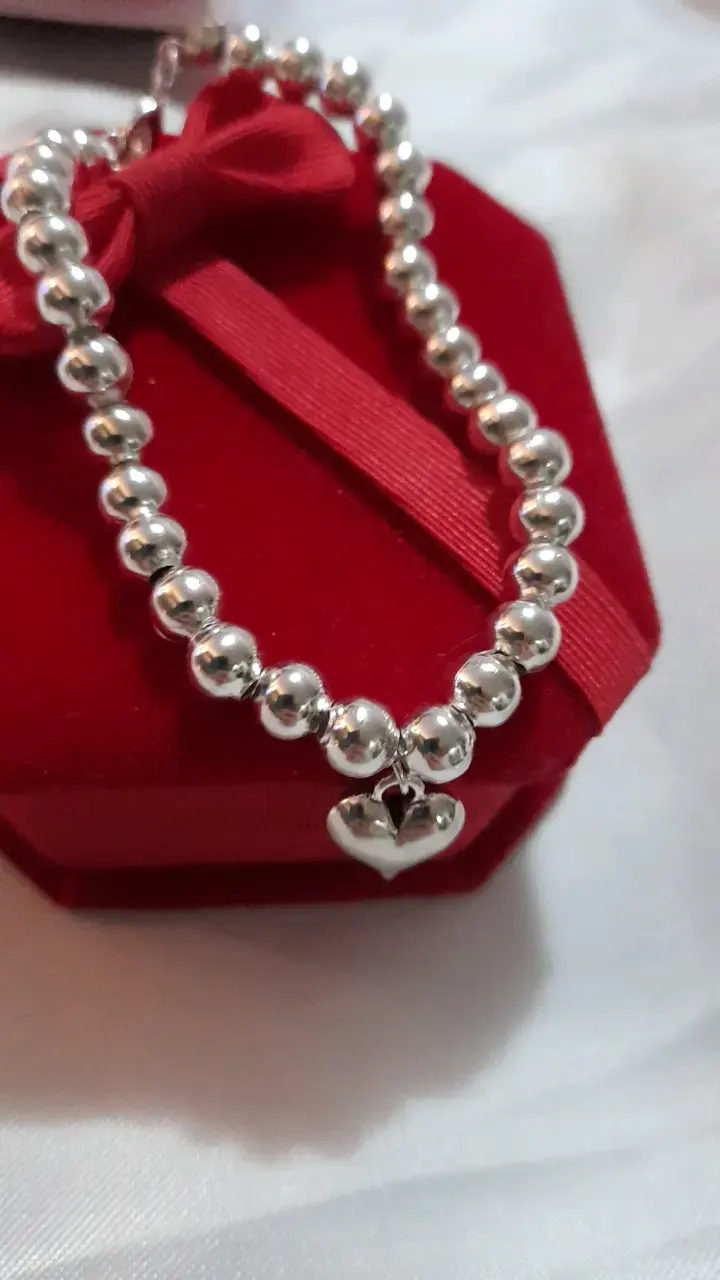 Pulsera  plata brasil con dije de corazón - 4
