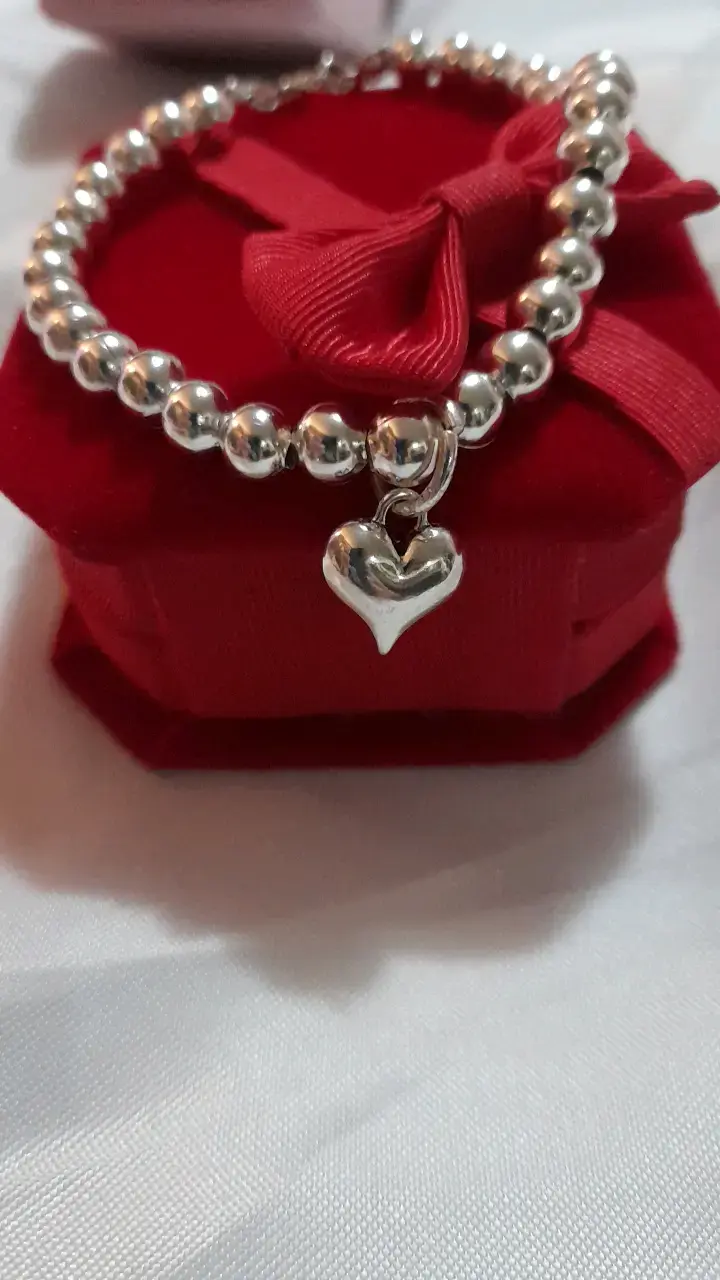 Pulsera  plata brasil con dije de corazón - 5