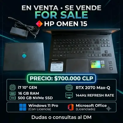 Laptop HP Omen 15 con i7 y RTX 2070 - miniatura 3