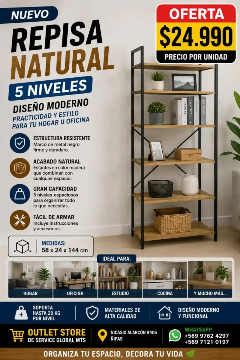 Repisa natural de 5 niveles diseño moderno