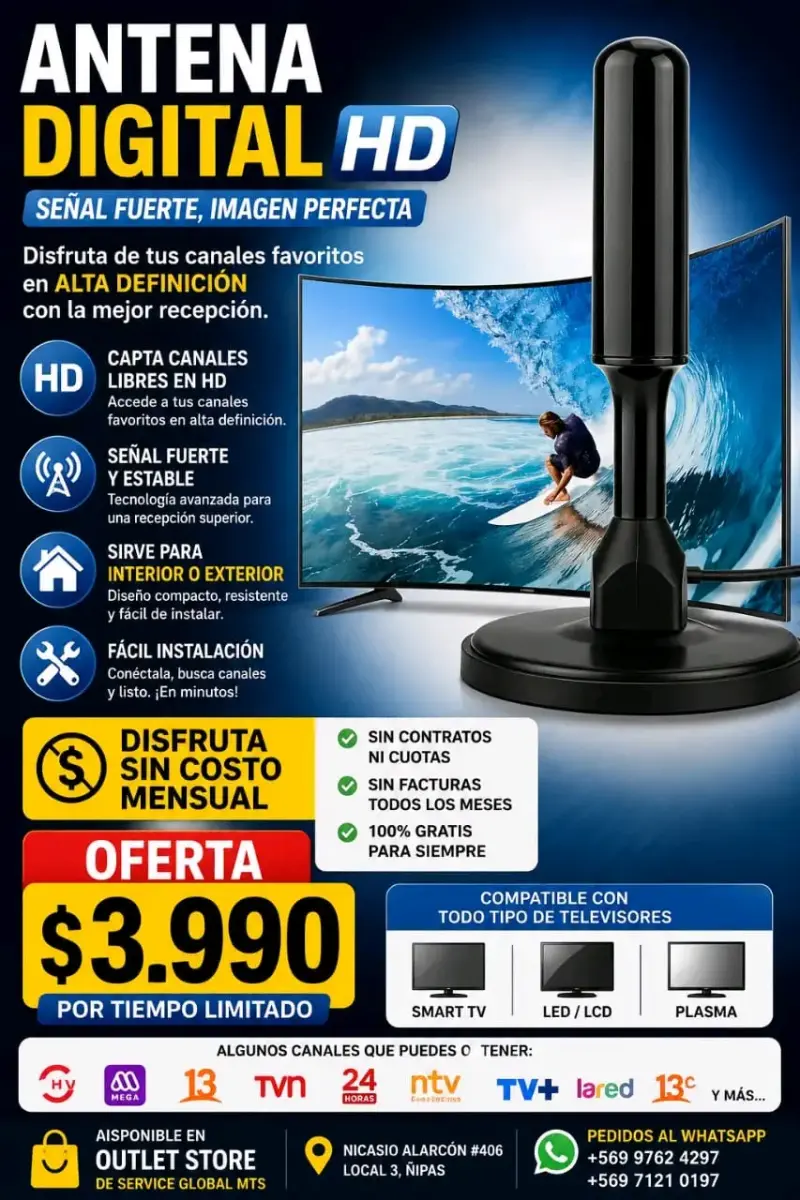 Antena Digital HD para TV con Señal Fuerte