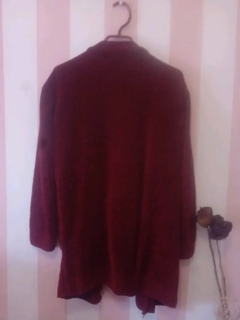 Cárdigan largo de lana rojo para mujer - 2
