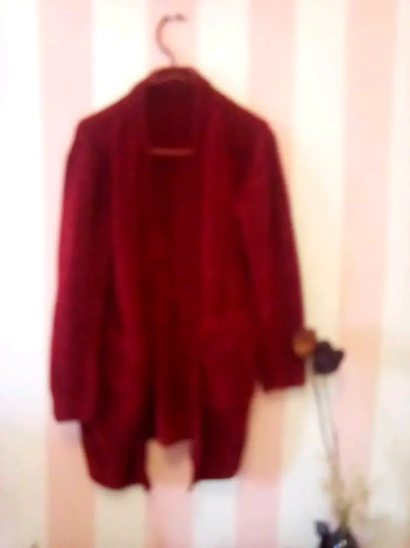 Cárdigan largo de lana rojo para mujer - 3