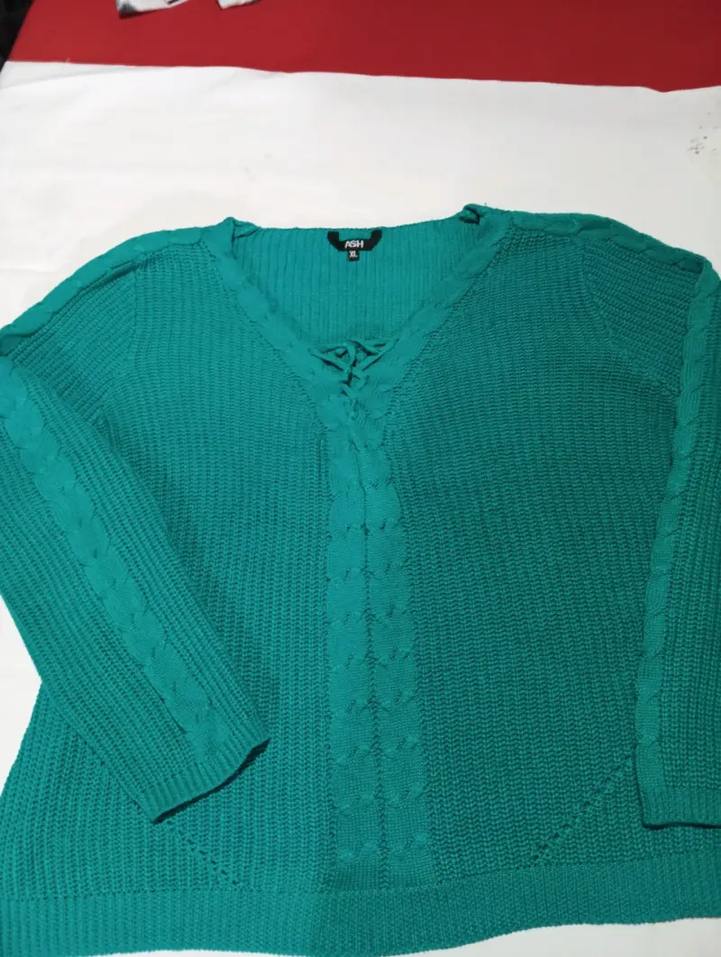 Suéter verde de punto para mujer talla XL - 1