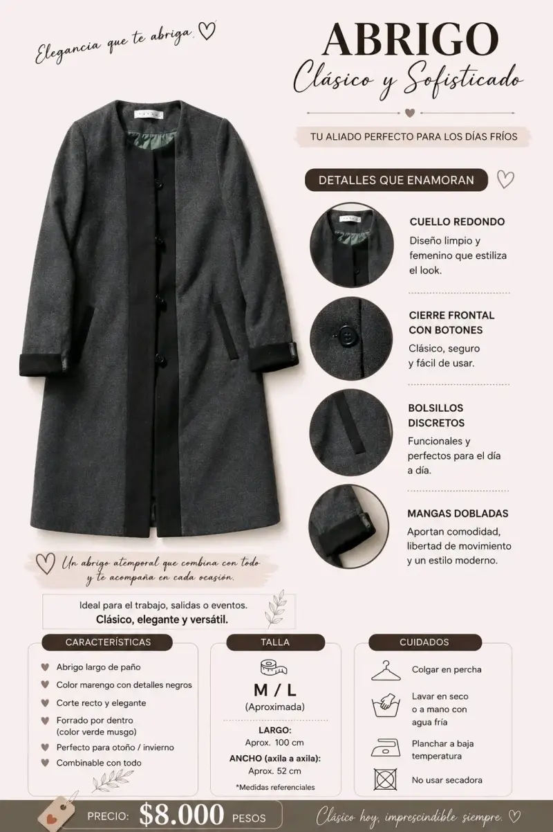 Abrigo clásico gris con detalles negros