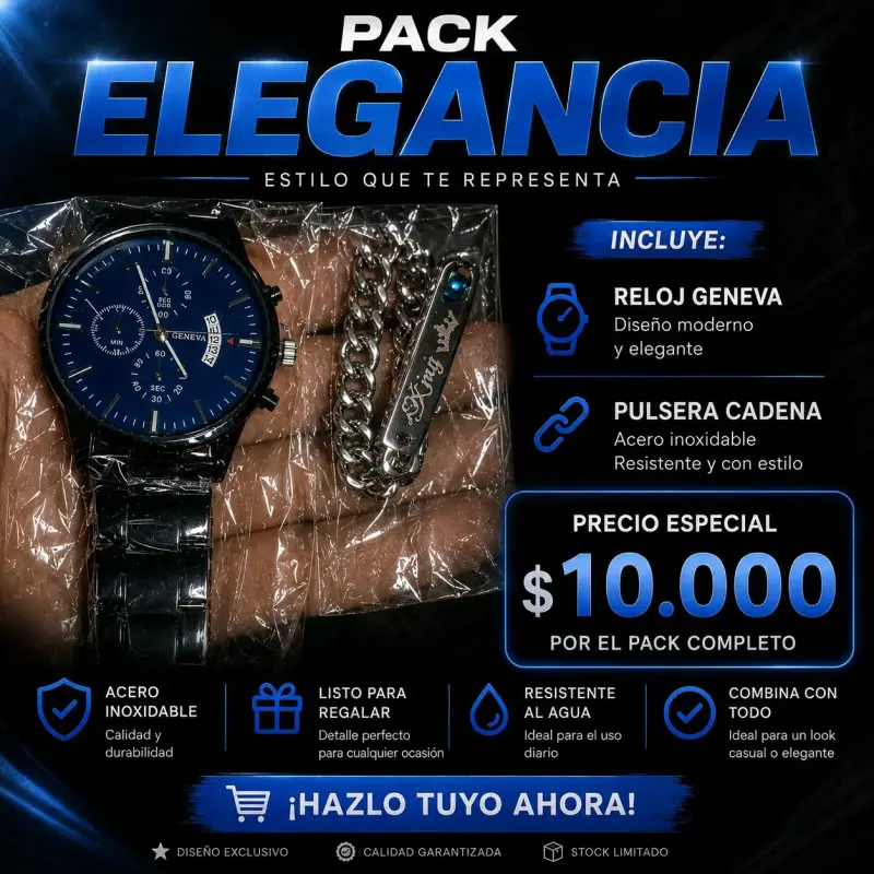 Pack Elegancia: Reloj Geneva y Pulsera de Acero
