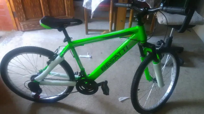 Bicicleta Besatti verde y blanca