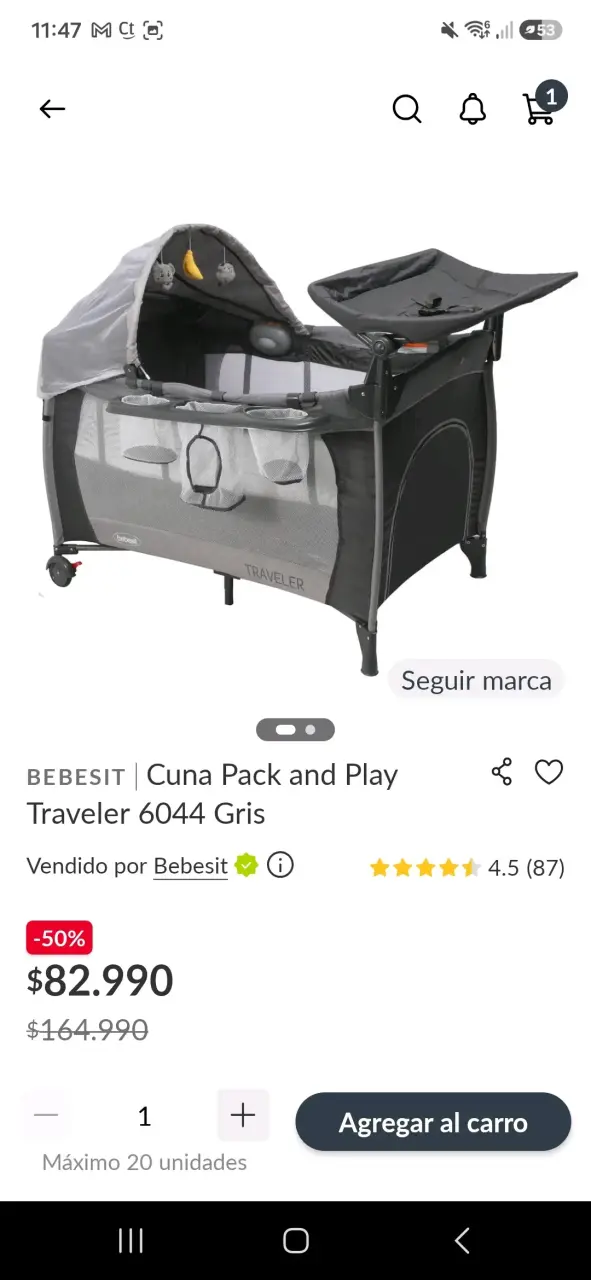Cuna Pack and Play Bebesit Traveler 6044 Gris