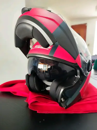 Casco de moto modular LS2 rojo y negro - miniatura 3