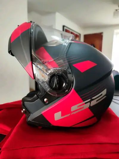 Casco de moto modular LS2 rojo y negro - miniatura 4