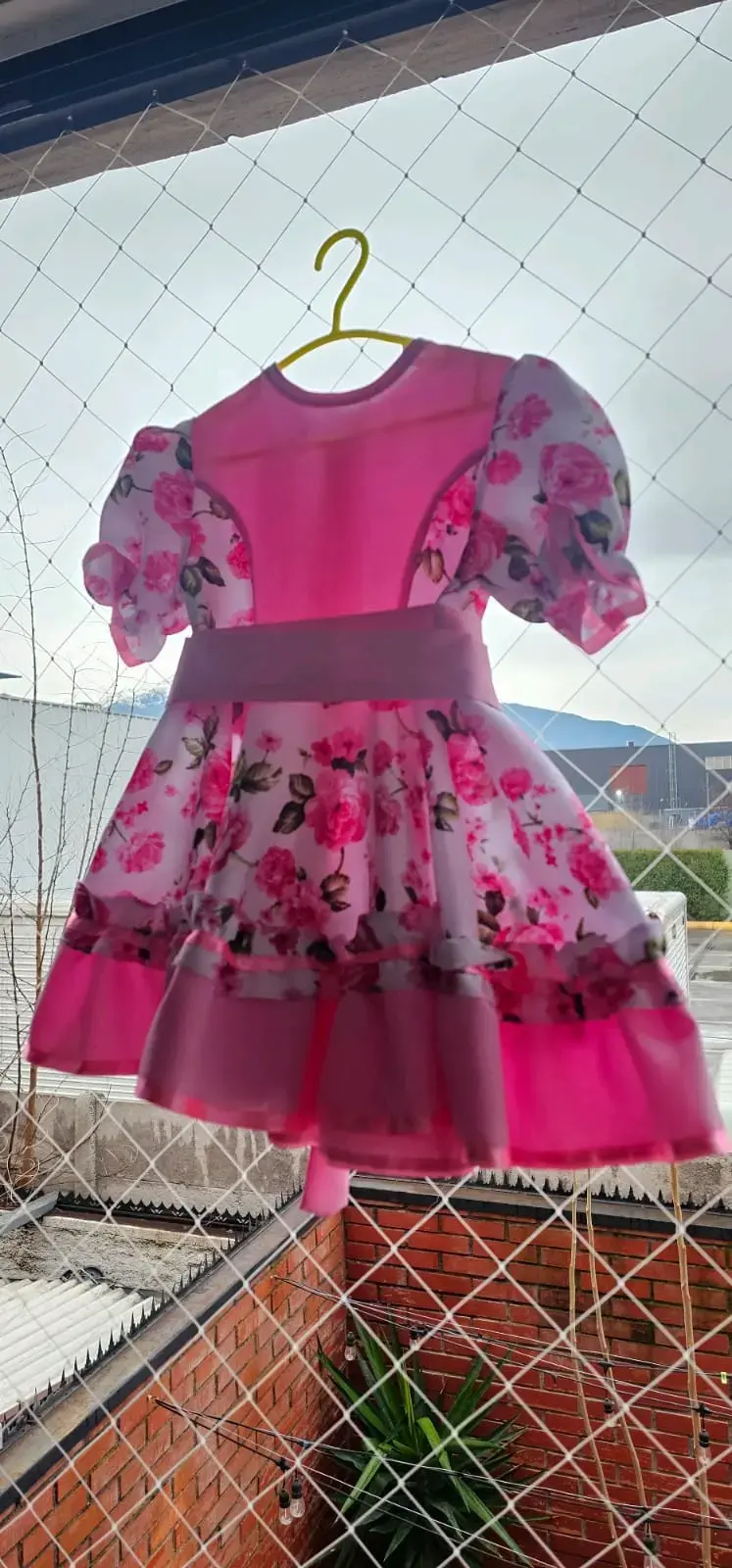 Vestido de niña floral rosa con falso y zapatos T1 - 1